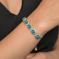 thumbnail image 3 of Gem Stone King 18K Yellow Gold Plated Silver London Blue Topaz Tennis Bracelet for Women (12.30 Cttw, Oval 9X7MM, Gemstone November Birthstone, Fully Adjustable up to 9 inch), 3 of 3