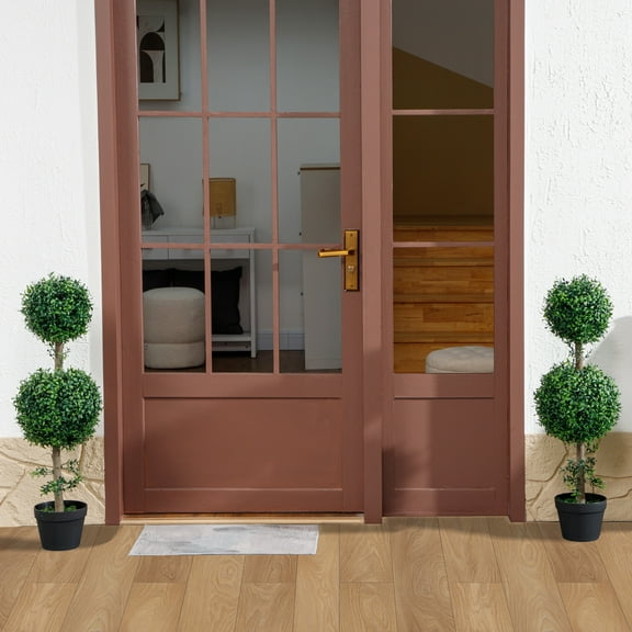 HOMCOM Set of 2 Fake Plants, Artificial Trees in Pot, Ball Boxwood Topiary Tree, Green