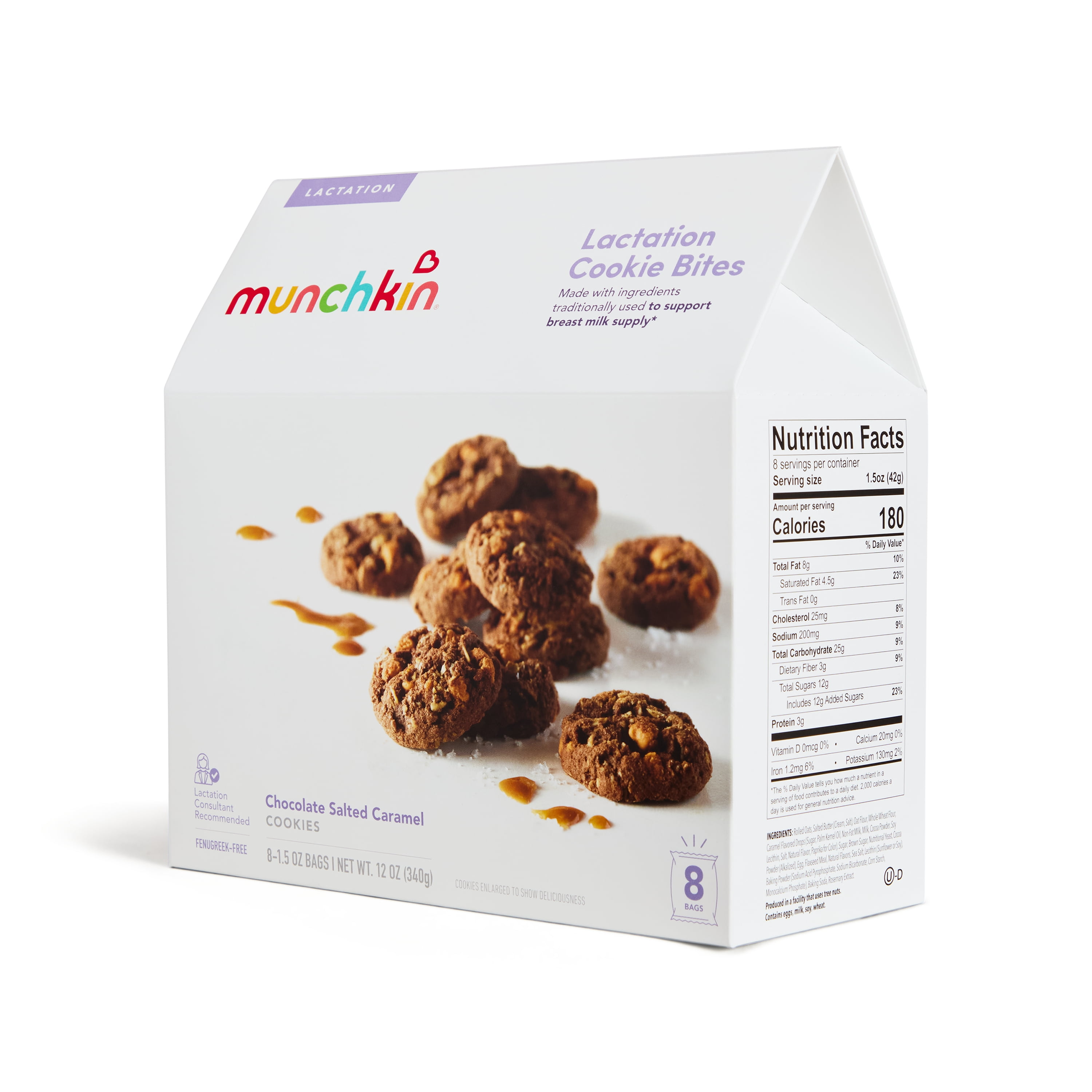 Munchkin Baked Lactation Cookie Bites, Chocolate Salted Caramel Flavor, 8 Count