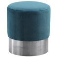 thumbnail image 1 of Armen Living Ottoman Rond en Velours Vert et Argent Brossé, 1 of 2