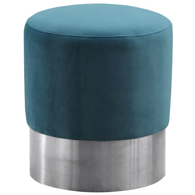 Armen Living Ottoman Rond en Velours Vert et Argent Brossé