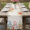 thumbnail image 4 of Gnomes Easter Table Runner - 120 Inch Long Eucalyptus Spring Floral Eggs Leaves Rustic Cotton and Linen Blended Dress Scarves Farmhouse Table Runner for Kitchen Dining, Coffee Table, 13" x 120", 4 of 8