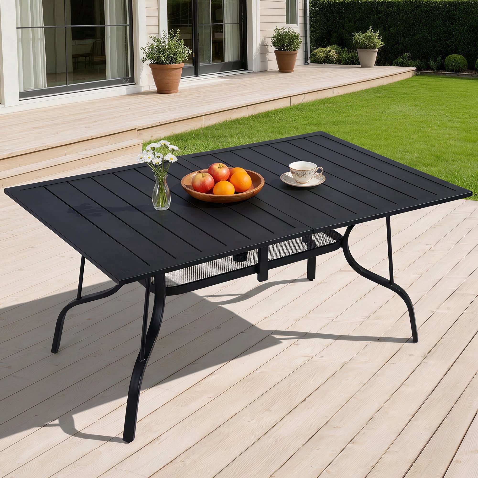 glass top rectangular patio dining table with umbrella hole Flash Furniture Tory Commercial Grade Tempered with and Steel Tube Frame, Clear Top/Black Frame This square Costway 66'' Outdoor Rectangle Tempered
