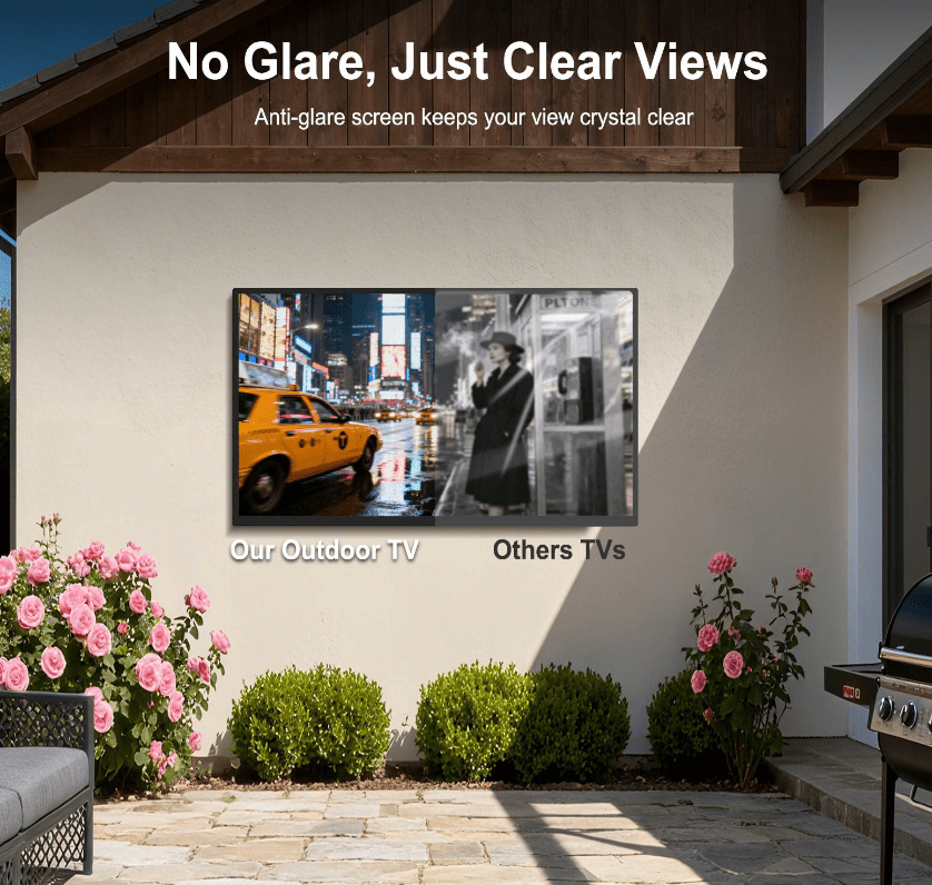 55'' Outdoor Smart TV, 4K UHD Smart TV 2500nits High Brightness TV, IP65 Waterproof with Dolby Atmos, Voice Assistant Remote, Chromecast for Full Sun