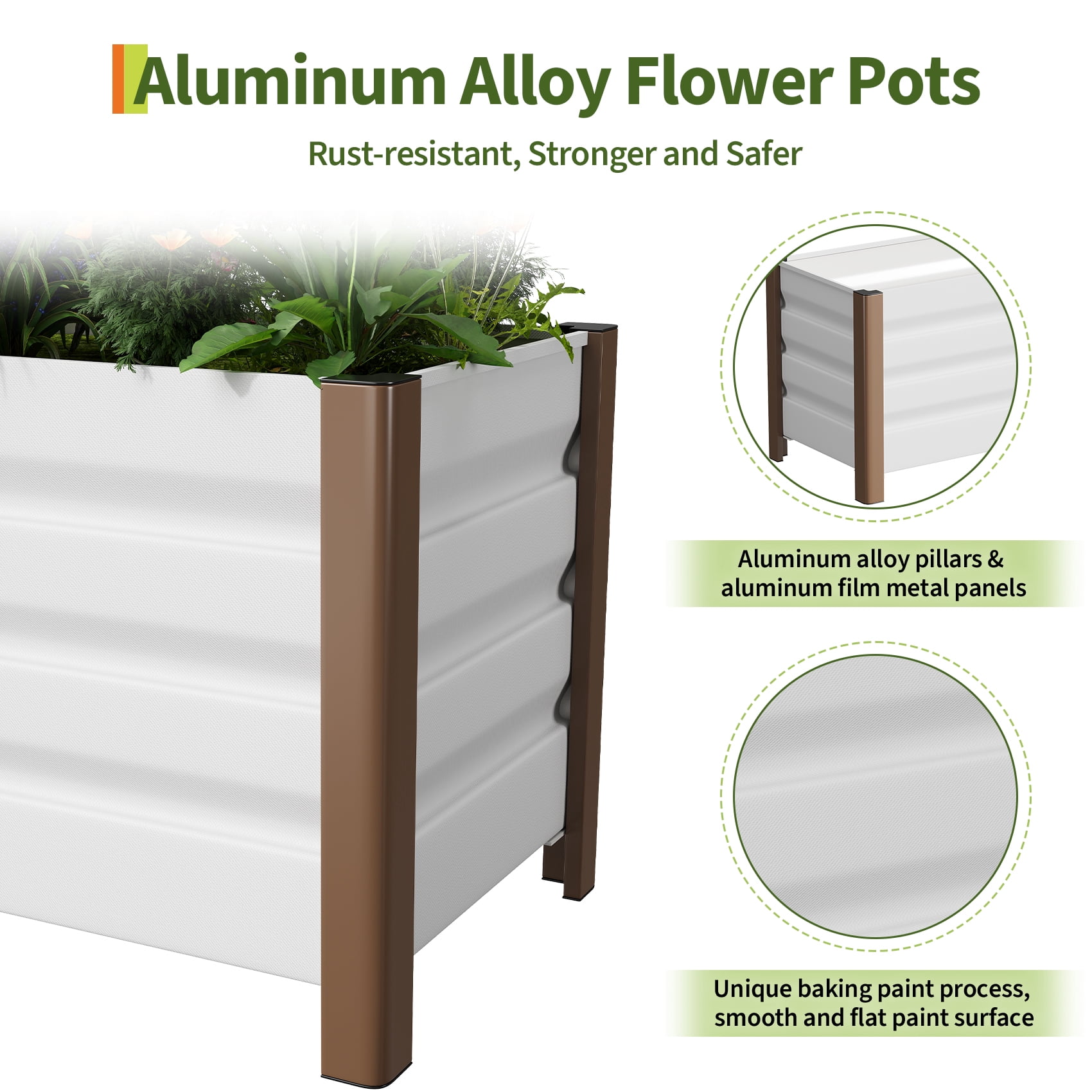 Weatherproof Aluminum Raised Garden Bed Planter Box -  Rounded Corners, Single-Layer Design, Drainage Holes, Anti-Cut Edging - Ideal for Outdoor Patio, Balcony, Lawn Planting
