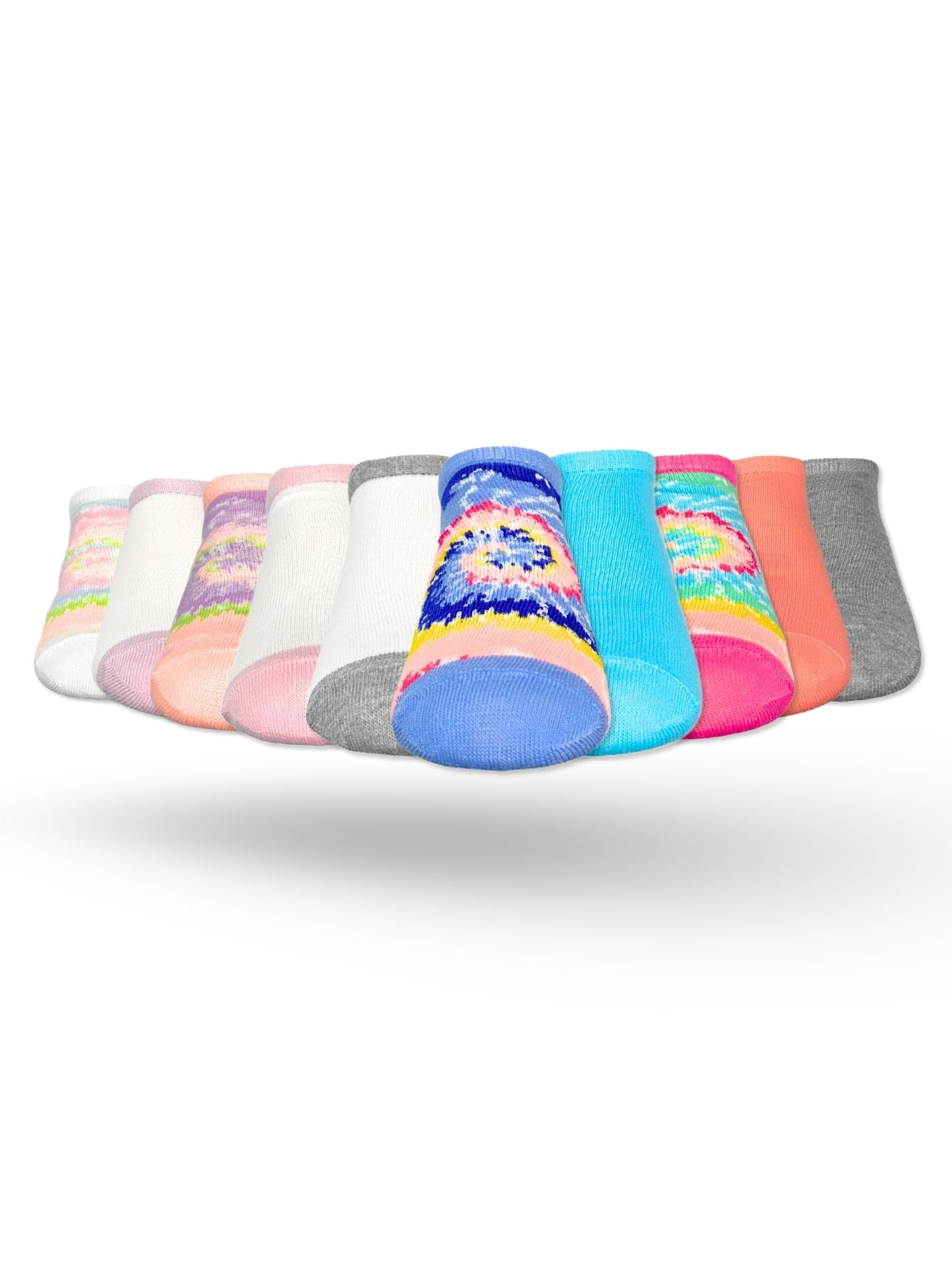 Wonder Nation Girls Rainbow Tie-Dye No-Show Socks, 10-Pack, Sizes S-L