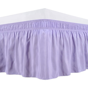 Pompom Fringe Ruffle Skirt Around Style Elastic Bed Wrap, 16 inch Drop, Queen/King, Grey