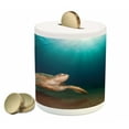 thumbnail image 1 of Turtle Piggy Bank, Green Turtle Swimming Underwater Sunbeams Aquatic Wildlife Picture, Ceramic Coin Bank Money Box for Cash Saving, 3.6" X 3.2", Pale Brown Dark Blue, by Ambesonne, 1 of 4