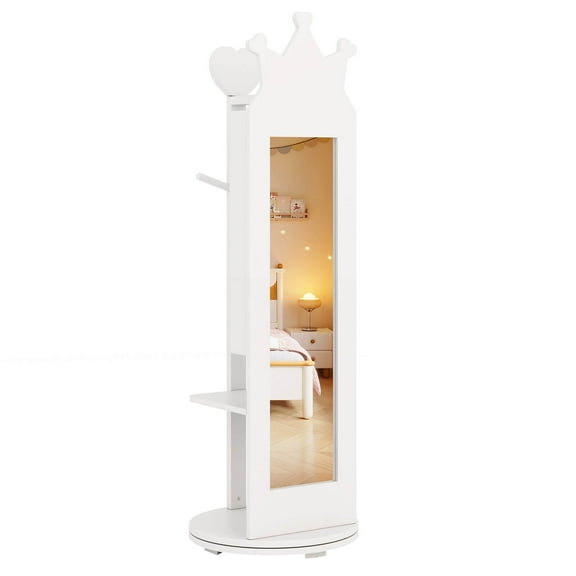 Infans Kids Jewelry Cabinet Standing Children Jewelry Organizer with Full-Length Mirror