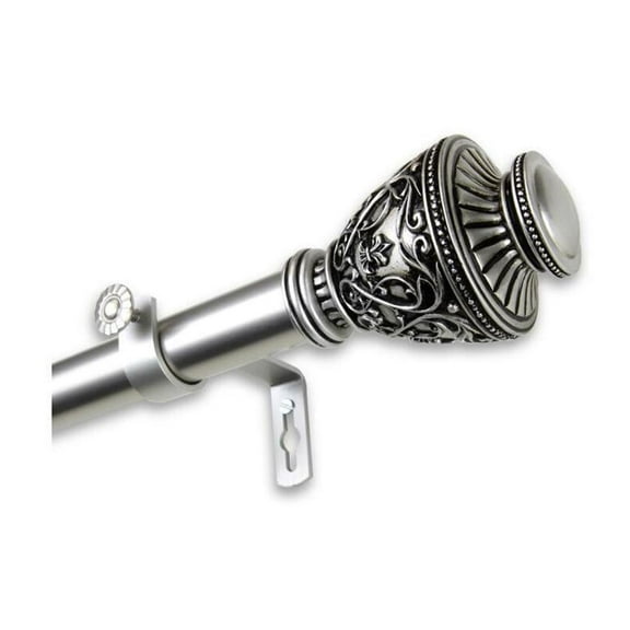 Single Curtain Rod Antique Style, Adjustable 160-240 Inch, Satin Nickel Finish, Window Treatment Hardware