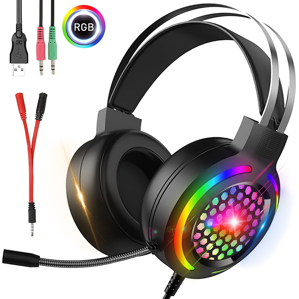 Heb geleerd Weggelaten niet ANC Gaming Headset Stereo Active Noise Canceling USB Headset Earphone for  PS4 for Xbox One over Ear RGB LED Gaming Headphones with Adjustable Gaming  Mic for iPad Cellphone PC Laptop - Walmart.com