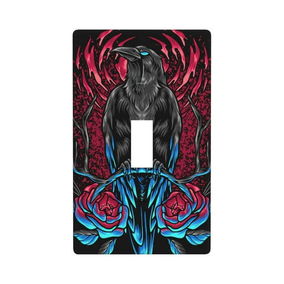 1-Gang Toggle Wall Plate Single Light Switch Cover - Crow and flowers Raven Gothic
