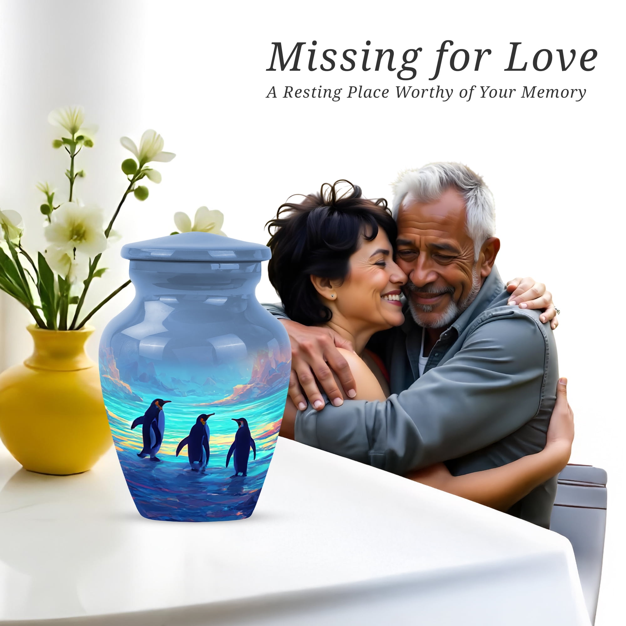Penguins Cremation Urn For Humans, Small Little Urns For Human Ashes Uncle And Aunty, Miniature Urn For Man And Woman, Memorial Urns And Keepsake For Ashes, 3 Inch