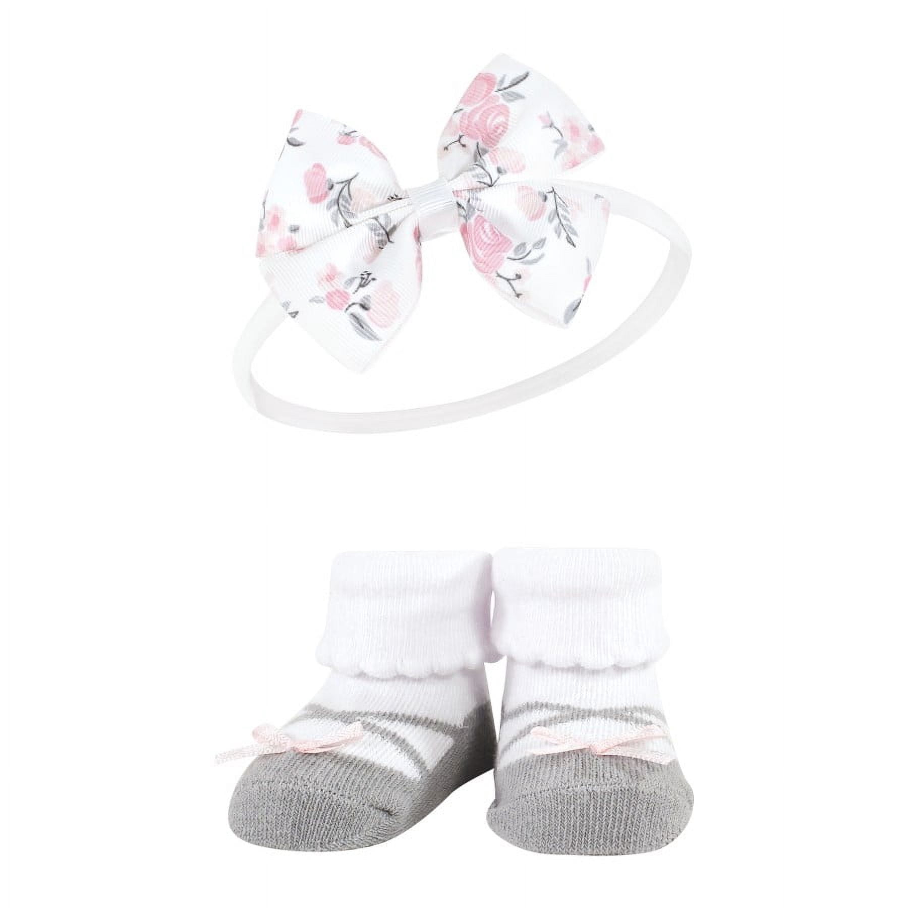 Hudson Baby Infant Girls Headband and Socks Giftset, Basic Pink Floral, One Size