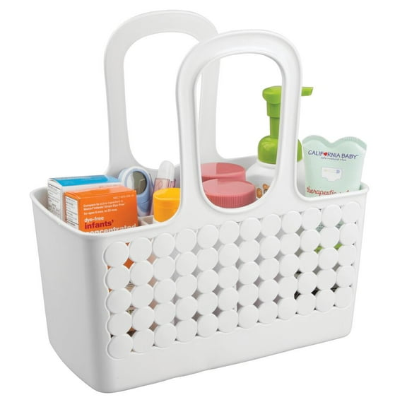 iDesign Plastic Divided Shower Caddy Tote, College Essential for Dorm Room, Bathroom - 11.75" x 6" x 12", White