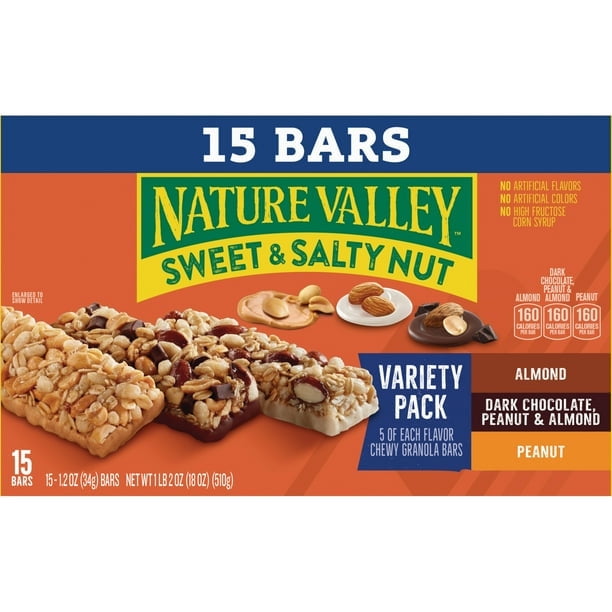Nature Valley Granola Bars, Sweet and Salty Nut, Variety Pack, 15 Bars, 18 OZ - Pack of 3