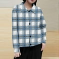 thumbnail image 2 of Plaid Shirts For Women Lapel Button Down Long Sleeve Spring Fall Cardigan Casual Stylish Lightweight Blouse Loose Fit (XL, Light Blue), 2 of 5