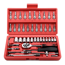GOXAWEE 46 Pieces 1/4 inch Drive Socket Ratchet Wrench Set with Torque Tools, Bit Socket Set Metric, and Extension Bar - Ideal for Auto Repairing and Household Use
