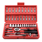 GOXAWEE 46 Pieces 1/4 inch Drive Socket Ratchet Wrench Set, with Bit Socket Set Metric and Extension Bar for Auto Repairing and Household