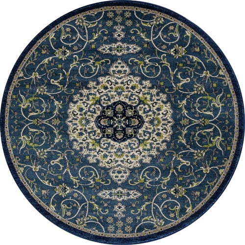 Art Carpet Dexter Calligraphy Peacock Blue, Linen 7'10" Round Rug