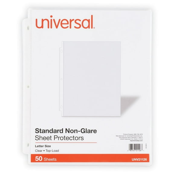 Universal Top-Load Poly Sheet Protectors, Std Gauge, Nonglare, Clear, 50/Pack -UNV21126