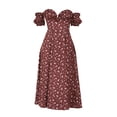 thumbnail image 2 of Vestido largo de con estampado floral dulce para mujer, hombros descubiertos, cuello en V, derrames laterales , atuendos casuales S Macarena Vestido estampado floral, 2 of 7