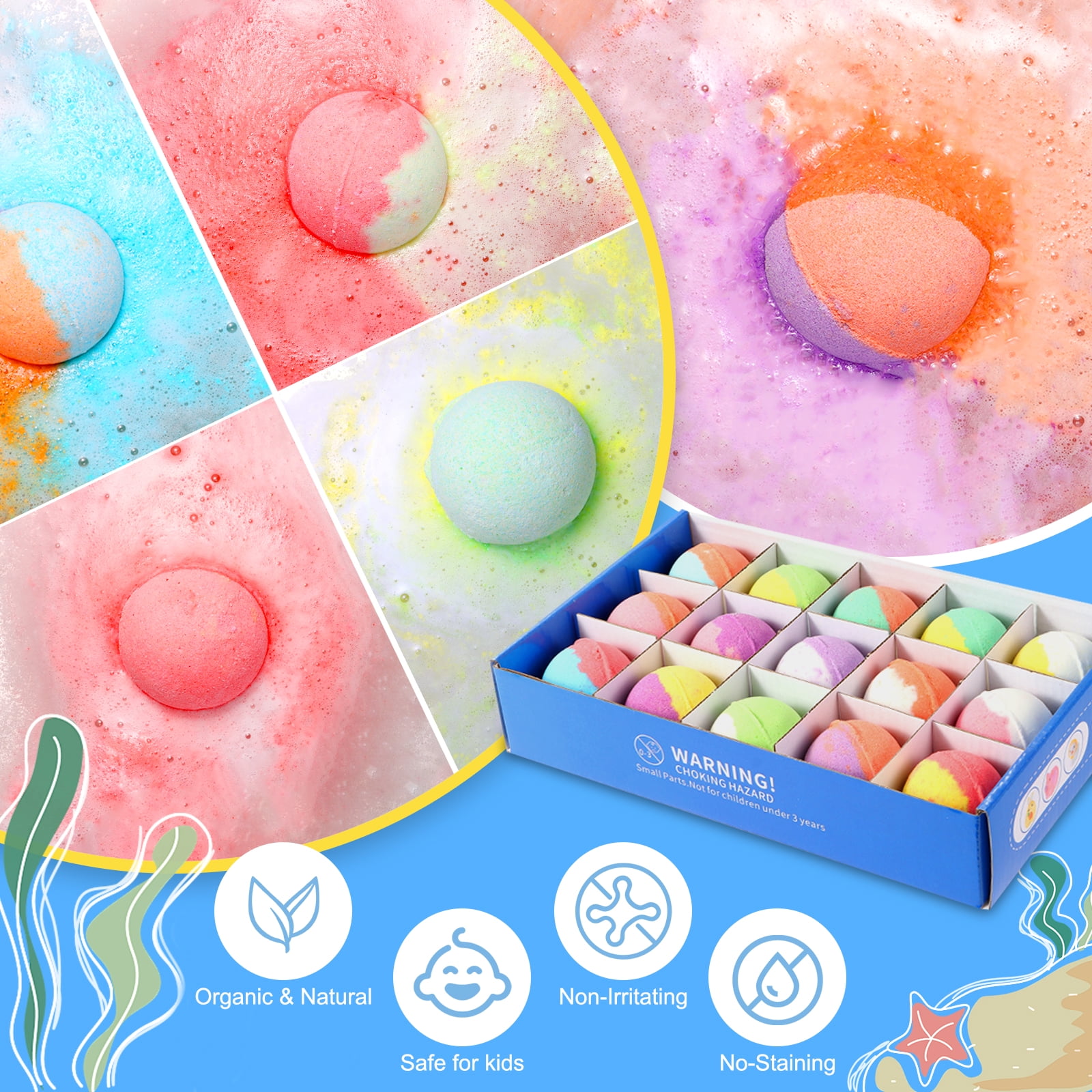 Vremou Bath Bombs for Kids, 15pcs Kids Bubble Bath with Surprise Toys Inside, Kids Friendly & Non-Toxic Fizzy for Girls Boys, Perfect Birthday Gift