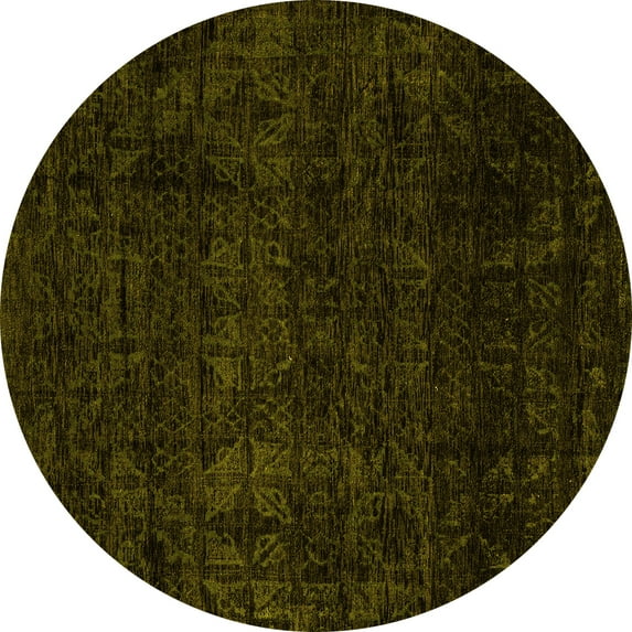 Ahgly Company Machine Washable Indoor Round Abstract Yellow Modern Area Rugs, 6' Round