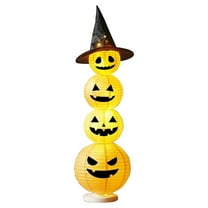 YIKA Halloween Decoration Halloween Pumpkin Lantern Light Decor Glowing Witch Hat Pumpkin Stack For Party Tabletop Indoor Outdoor Holiday Decoration 3 Styles Halloween Ornaments