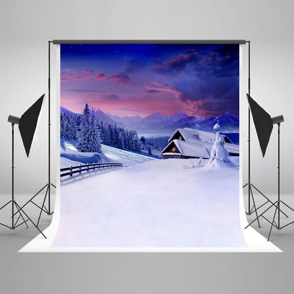 YUSDECOR 5x7ft Village Snow Scene Photography Backdrops Cedar Shoot Background Sunset Glow Backdrop