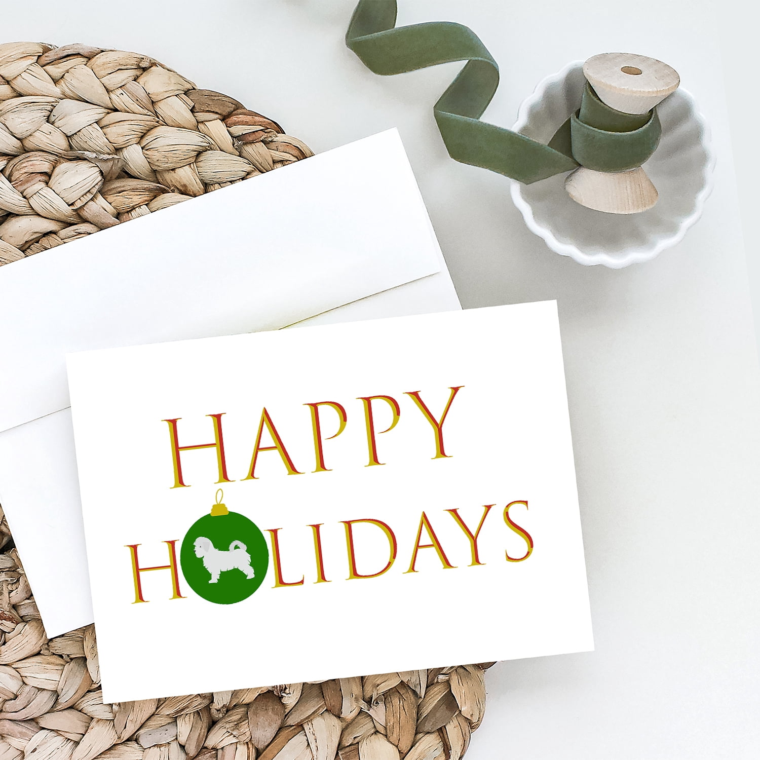 Maltese Happy Holidays Greeting Cards and Envelopes Pack of 8 7 in x 5 in