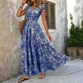 thumbnail image 3 of MORTTIC Women's Floral Print V-Neck with Short Sleeves Stretch High Waist Maxi Beach Vacation Boho Dress Blue，XL, 3 of 6