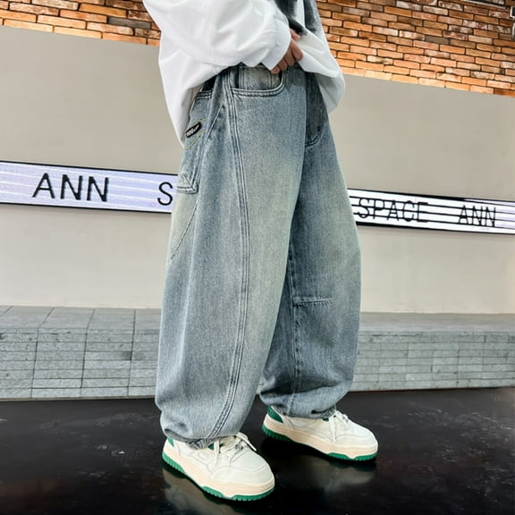 Teen Boys Jeans pants,Fashion Wide Leg Pocket Jean Pants Boys' Fashion Teen Boys Clothes 11-12 Years