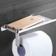 thumbnail image 3 of Soporte de papel higiénico con estante para teléfono, dispensador de rollo de tejido cromado pulido de acero inoxidable, soporte de papel de tejido de pared compatible con baño Afortunado Sencillez, 3 of 5