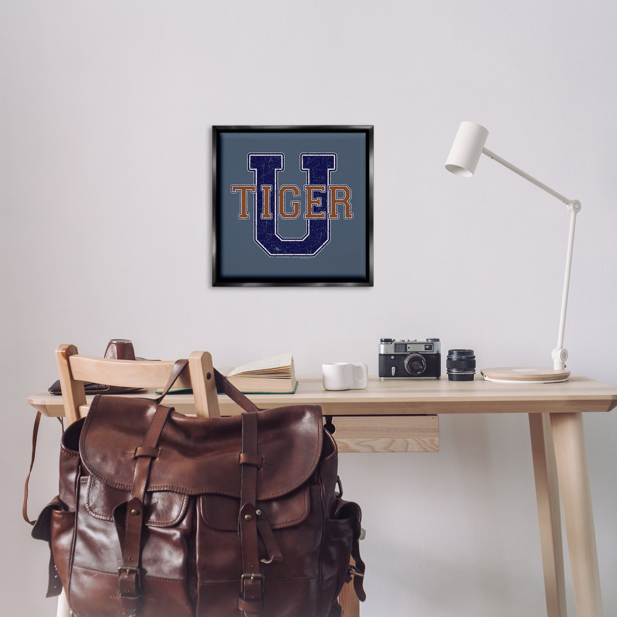 Stupell Industries Varsity Tiger U Vintage Novelty & Humor Painting Black Floater Framed Canvas Art Print Wall Art, 25 x 25