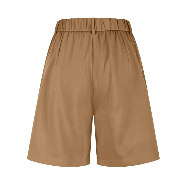 ハーフ・ショートパンツ LMC OG BERMUDA SHORTS khaki brown 0LM45SHP402KHB Hfyihgf Womens Bermuda Shorts Casual Button High Waist Wide