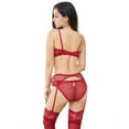 thumbnail image 3 of Women Push Up Cotton Bras Set Lace Lingerie Bra and Thong and Garter and Stocking 4pcs, 3 of 5