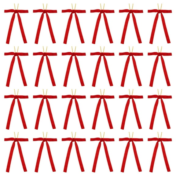 Velvet Bows, 24 Pcs Velvet Ornaments Ribbon Gift Bows Vintage Wreath Bow Red (5/8" Width, 5x7 Inch)