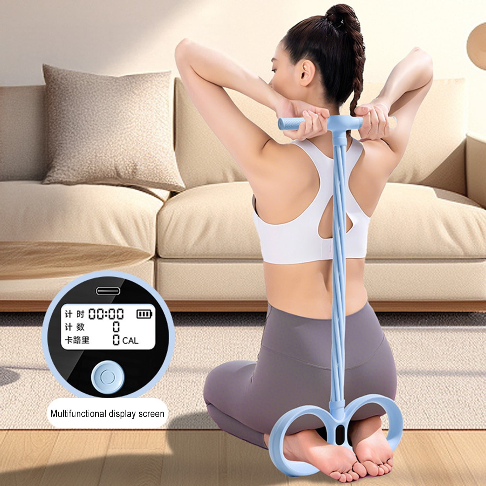 YIFAEUX 6-Tube Pedal Ankle Puller Resistance Band with Counter Handle Elastic Yoga Sit-up Pull Rope Men Women Pedal Tensioner Exerciser Workout Equipment