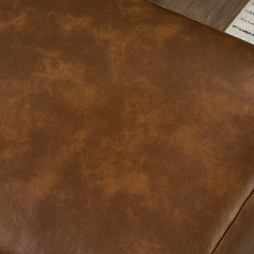 112" Luxury PU Leather Sofa, Mid-Century Modern 3-Seat Breathable Faux Leather Couch with Solid Wood Legs for Living Room & Apartment, Brown