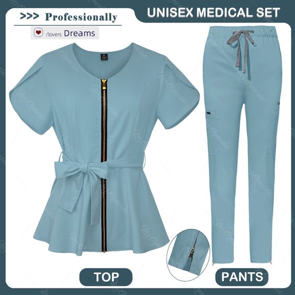 Women Scrubs Set, Zipper Collar Clothes Medical Uniforms Nurse Workwear Nurse Waiter Role