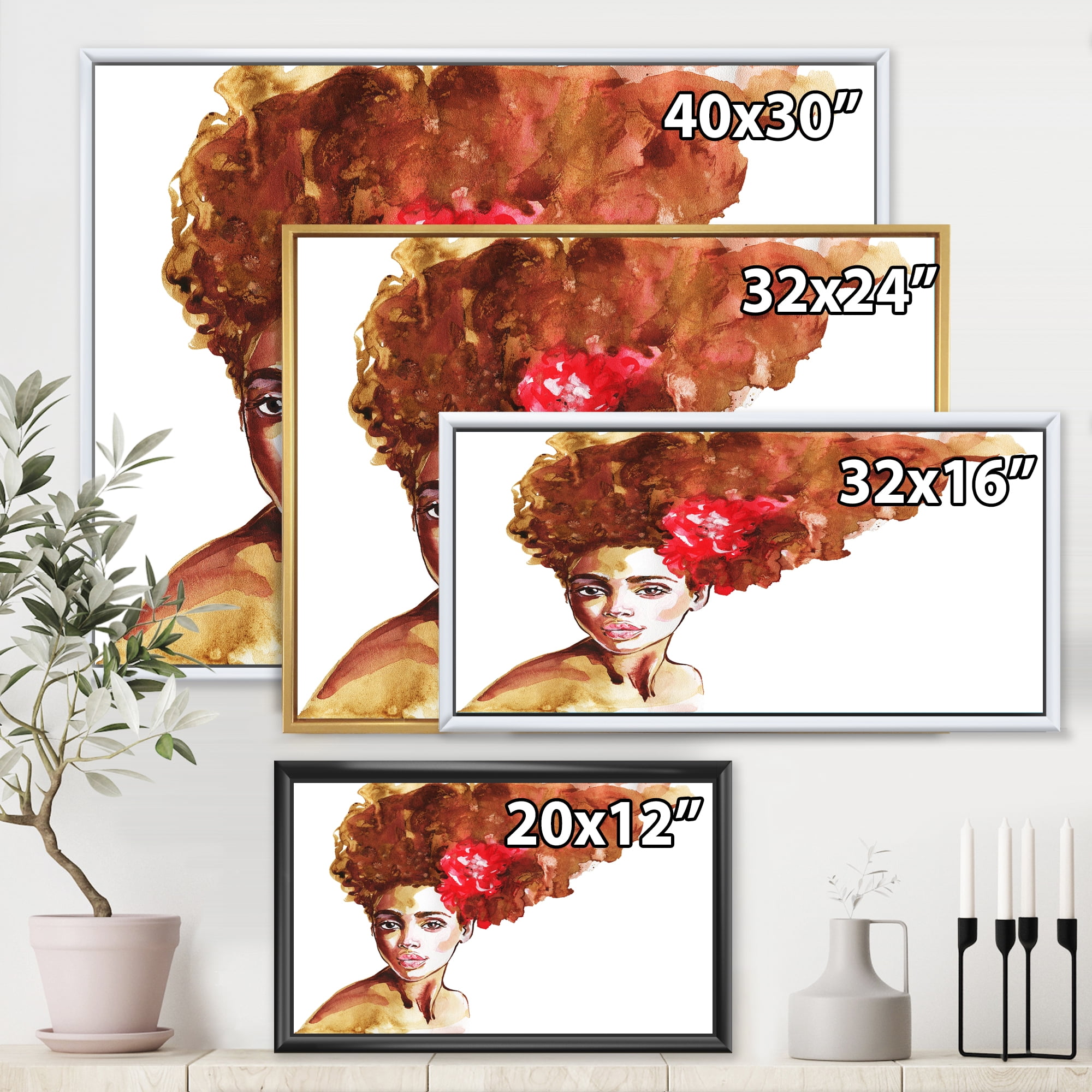 Designart 'Portrait of Young African American Woman II' Modern Framed Canvas Wall Art Print