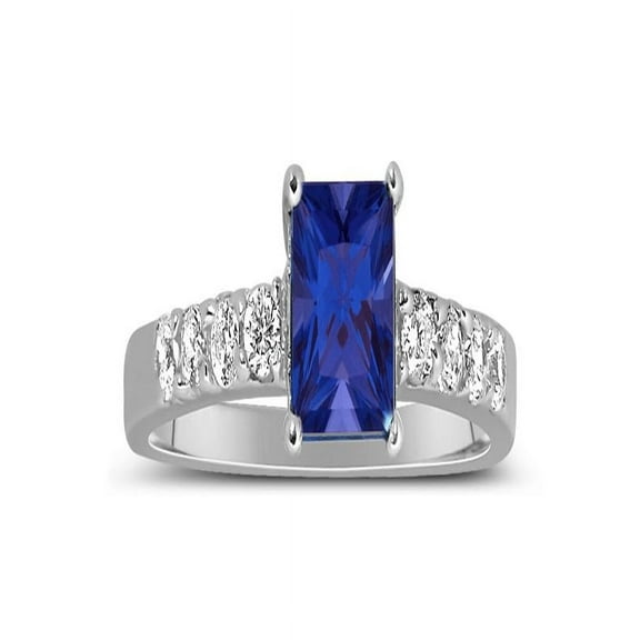 Luxurious 1 Carat Princess Cut Blue Sapphire And White Diamond Moissanite Engagement Ring In 10k White Gold