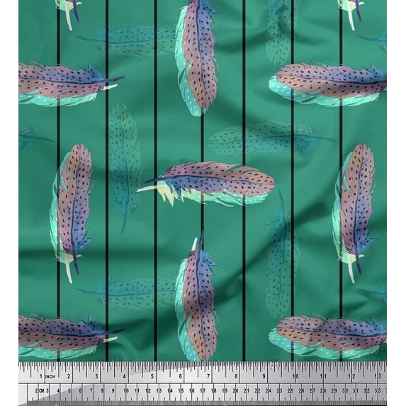 Soimoi Brown Heavy Canvas Fabric Stripe Feather Fabric Prints By Yard 58 Inch Wide