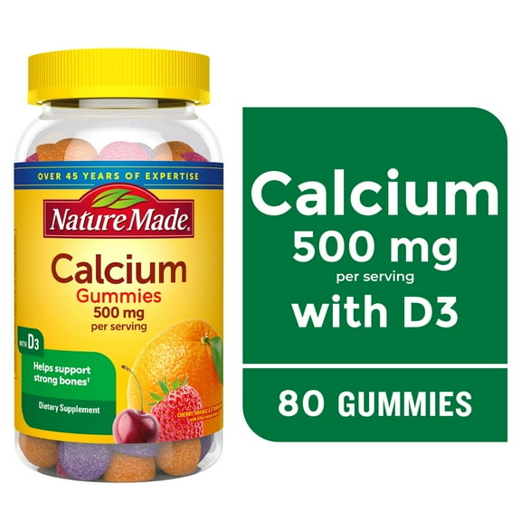 Nature Made Calcium 500 mg per Serving Gummies, Dietary Supplement for Bone Support, 80 Count
