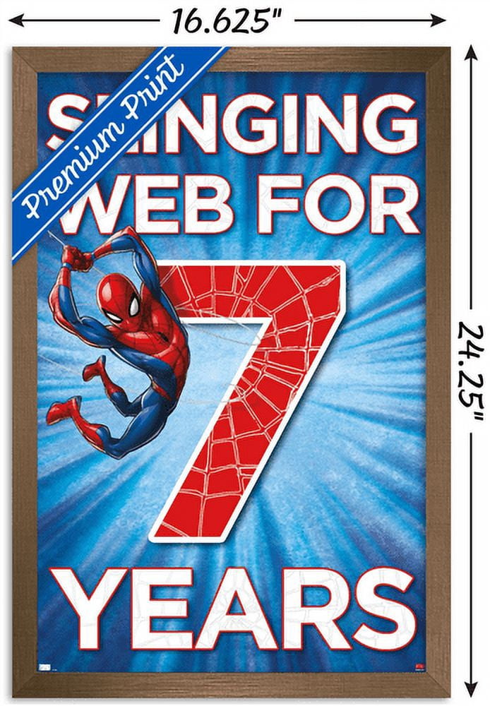 Marvel Spider-Man - Happy 7th Birthday Wall Poster, 14.725" x 22.375", Framed