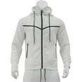 thumbnail image 4 of PNTUTB Men's Solid Color Waffle Weave Full Zip Hooded Drawstring Long Sleeve Warm Coat with Zipper Pocket, 4 of 6