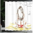 thumbnail image 4 of Ambesonne Holiday Shower Curtain, Sketch Beach Summer, 69"Wx84"L, Yellow White, 4 of 5