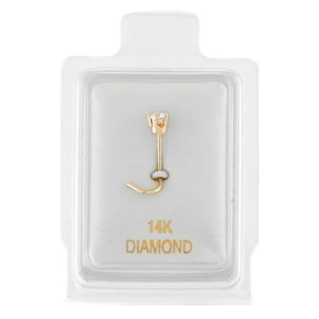- 14K Yellow Gold 1.3mm .01 cttw Diamond Nose Ring Curve Stud Twist Screw 22G