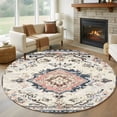 thumbnail image 2 of Beige Boho Washable Round Rug 6ft Area Rug for Living Room, Soft Large Non-Slip Circle Dining Room Rugs Ethnic Tribe Chic Elegant Pink Carpet for Bedroom Entryway Classroom Dorm, 2 of 9